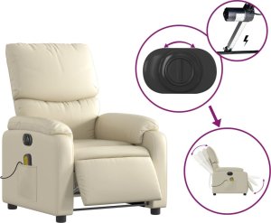vidaXL vidaXL Rozkładany fotel masujący, elektryczny, kremowy, sztuczna skóra 6