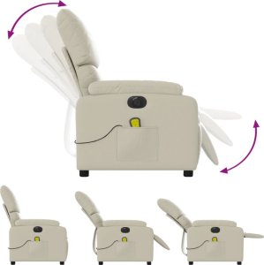 vidaXL vidaXL Rozkładany fotel masujący, elektryczny, kremowy, sztuczna skóra 7