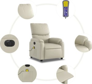 vidaXL vidaXL Rozkładany fotel masujący, elektryczny, kremowy, sztuczna skóra 8