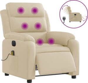 vidaXL vidaXL Rozkładany fotel masujący, elektryczny, kremowy, tkanina 2