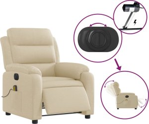 vidaXL vidaXL Rozkładany fotel masujący, elektryczny, kremowy, tkanina 6