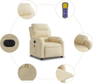 vidaXL vidaXL Rozkładany fotel masujący, elektryczny, kremowy, tkanina 8