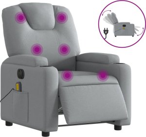 vidaXL Rozkładany fotel masujący, elektryczny, jasnoszary, tkanina 2