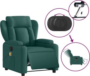 vidaXL Rozkładany fotel masujący, elektryczny, ciemnozielony, tkanina 5