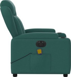vidaXL Rozkładany fotel masujący, elektryczny, ciemnozielony, tkanina 9