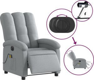 vidaXL Rozkładany fotel masujący, elektryczny, jasnoszary, tkanina 6