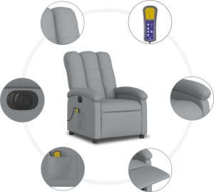 vidaXL Rozkładany fotel masujący, elektryczny, jasnoszary, tkanina 8