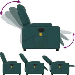 vidaXL Rozkładany fotel masujący, elektryczny, ciemnozielony, tkanina 7