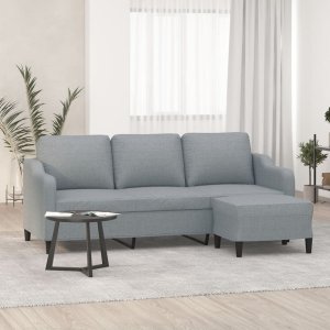 vidaXL vidaXL 3-osobowa sofa z podnóżkiem, jasnoszara, 180 cm, tkaniną 1