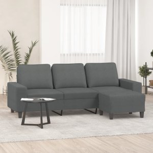 vidaXL vidaXL 3-osobowa sofa z podnóżkiem, ciemnoszary, 180 cm, tkaniną 1