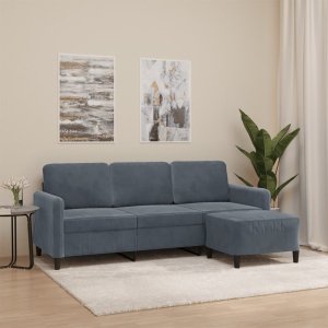 vidaXL 3-osobowa sofa z podnóżkiem, ciemnoszary, 180 cm, aksamit 1