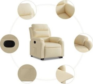 vidaXL Podnoszony fotel rozkładany, kremowy, obity tkaniną 6