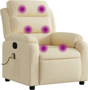 vidaXL Rozkładany fotel masujący, kremowy, obity tkaniną 2