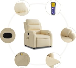 vidaXL Rozkładany fotel masujący, kremowy, obity tkaniną 6