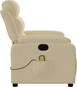 vidaXL Rozkładany fotel masujący, kremowy, obity tkaniną 8