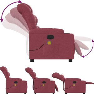 vidaXL Rozkładany fotel masujący, winna czerwień, obity tkaniną 5