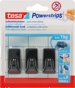 Tesa HACZYKI SAMOPRZYLEP.POWERSTRIPS 3 SZT.PROSTOKĄT.MAŁE,CZARNE 1