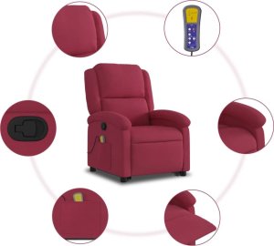 vidaXL vidaXL Rozkładany fotel masujący, podnoszony, winna czerwień, aksamit 7