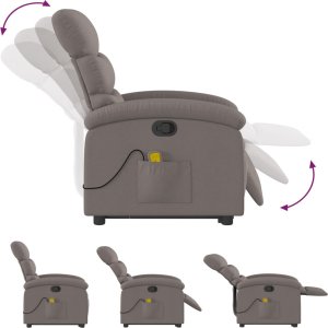 vidaXL vidaXL Podnoszony fotel masujący, rozkładany, kolor taupe, tkanina 6