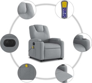vidaXL vidaXL Podnoszony fotel masujący, elektryczny, rozkładany, jasnoszary 8