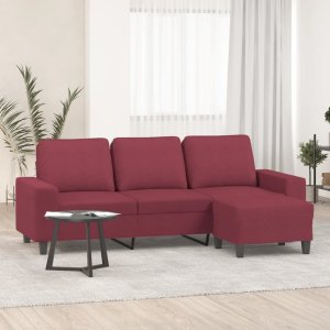 vidaXL vidaXL 3-osobowa sofa z podnóżkiem winna czerwień 180 cm, tkaniną 1