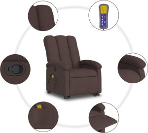 vidaXL vidaXL Podnoszony fotel masujący, rozkładany, ciemnobrązowy, tkanina 7