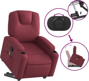 vidaXL vidaXL Podnoszony fotel masujący, rozkładany, bordowy, obity tkaniną 6
