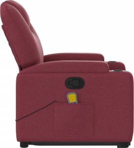 vidaXL vidaXL Podnoszony fotel masujący, rozkładany, bordowy, obity tkaniną 10