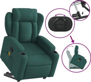 vidaXL vidaXL Podnoszony fotel masujący, rozkładany, ciemnozielony, tkanina 6