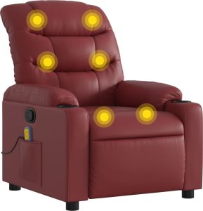 vidaXL Rozkładany fotel masujący, winna czerwień, obity sztuczną skórą 2