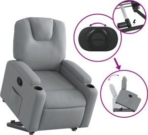 vidaXL Podnoszony fotel rozkładany, jasnoszary, obity tkaniną 6