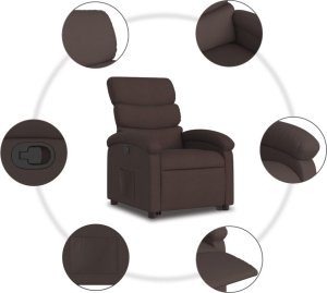 vidaXL Podnoszony fotel rozkładany, ciemnobrązowy, obity tkaniną 7