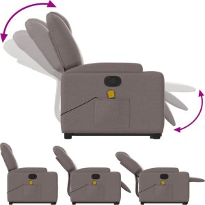 vidaXL vidaXL Podnoszony fotel masujący, rozkładany, kolor taupe, tkanina 7