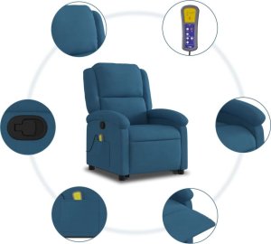 vidaXL vidaXL Rozkładany fotel masujący, podnoszony, niebieski, aksamitny 7