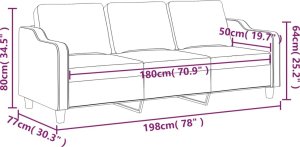 vidaXL vidaXL Sofa 3-osobowa, ciemnoszara, 180 cm, tapicerowana tkaniną 8