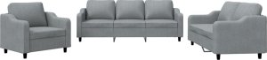 vidaXL vidaXL 3-częściowy komplet wypoczynkowy, obity tkaniną, jasnoszary 2