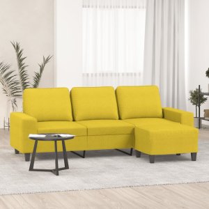 vidaXL vidaXL 3-osobowa sofa z podnóżkiem, jasnożółty, 180 cm, tkaniną 1