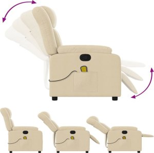 vidaXL Rozkładany fotel masujący, kremowy, obity tkaniną 5