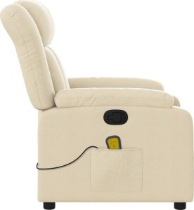 vidaXL Rozkładany fotel masujący, kremowy, obity tkaniną 8