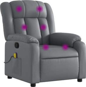 vidaXL Rozkładany fotel masujący, szary, obity sztuczną skórą 2