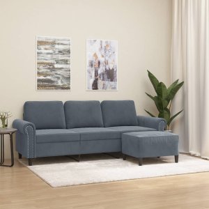 vidaXL 3-osobowa sofa z podnóżkiem, ciemnoszary, 180 cm, aksamit 1