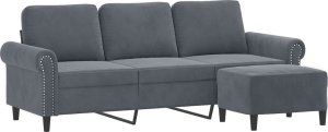 vidaXL 3-osobowa sofa z podnóżkiem, ciemnoszary, 180 cm, aksamit 3