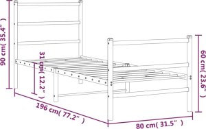 vidaXL Metalowa rama łóżka z wezgłowiem i zanóżkiem, biała, 75x190 cm 10
