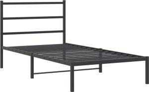 vidaXL Metalowa rama łóżka z wezgłowiem, czarna, 100x190 cm 2