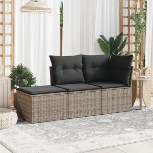 vidaXL vidaXL 3-częściowa sofa do ogrodu, z poduszkami, szara, polirattanowa 1