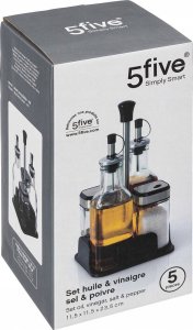 5five Przyprawnik na stół: butelki na oliwę i ocet + pieprzniczka z solniczką 5