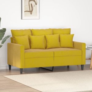 vidaXL Sofa 2-osobowa, żółta, 120 cm, tapicerowana aksamitem 1