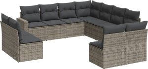 vidaXL 11-częściowy zestaw mebli ogrodowych z poduszkami, szary rattan PE 2