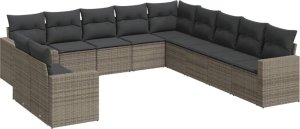 vidaXL 11-częściowy zestaw mebli ogrodowych z poduszkami, szary rattan PE 2