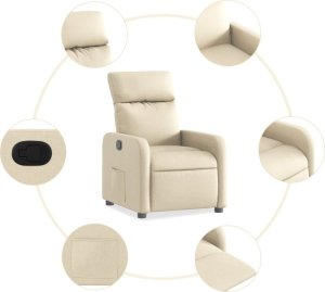vidaXL Fotel rozkładany, kremowy, obity tkaniną 5